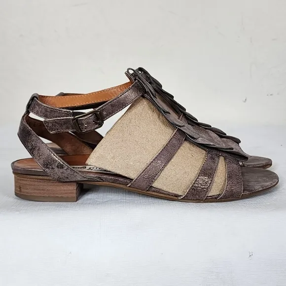 Paul Green Munchen Metallic Pewter Leather Sandals Size 7.5UK/10US