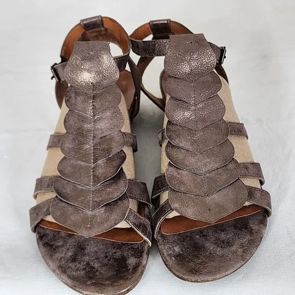Paul Green Munchen Metallic Pewter Leather Sandals Size 7.5UK/10US