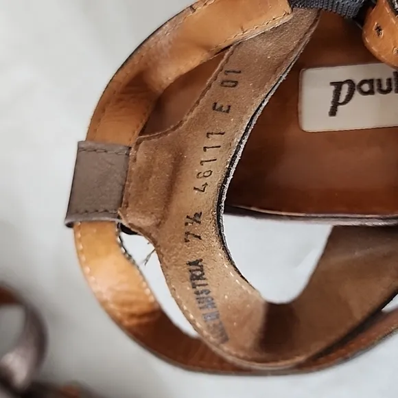 Paul Green Munchen Metallic Pewter Leather Sandals Size 7.5UK/10US