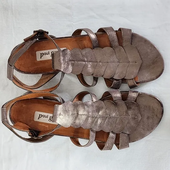 Paul Green Munchen Metallic Pewter Leather Sandals Size 7.5UK/10US