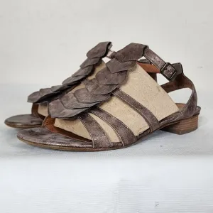 Paul Green Munchen Metallic Pewter Leather Sandals Size 7.5UK/10US