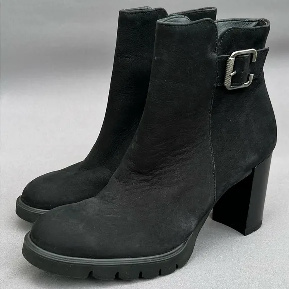 PAUL GREEN Selma Lug Sole Bootie Buckle Black Nubuck 6 US Size NEW