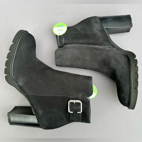 PAUL GREEN Selma Lug Sole Bootie Buckle Black Nubuck 6 US Size NEW
