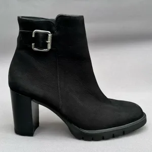 PAUL GREEN Selma Lug Sole Bootie Buckle Black Nubuck 6 US Size NEW