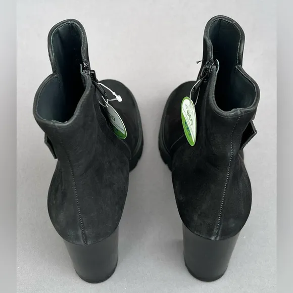 PAUL GREEN Selma Lug Sole Bootie Buckle Black Nubuck 6 US Size NEW
