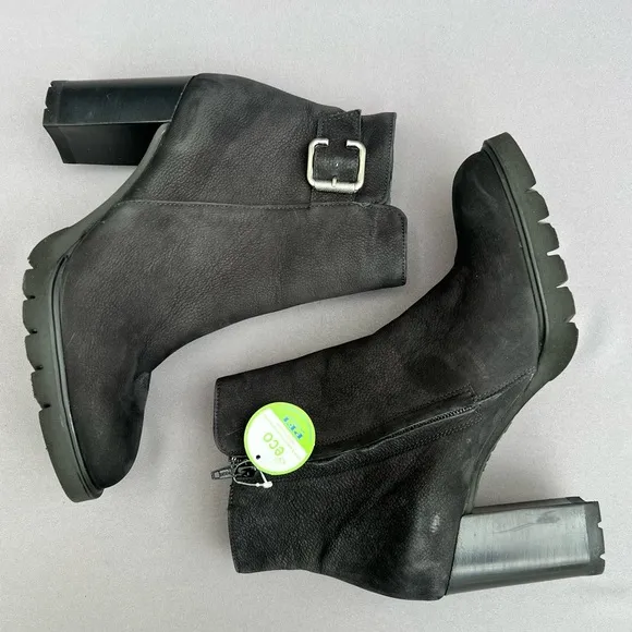 PAUL GREEN Selma Lug Sole Bootie Buckle Black Nubuck 6 US Size NEW