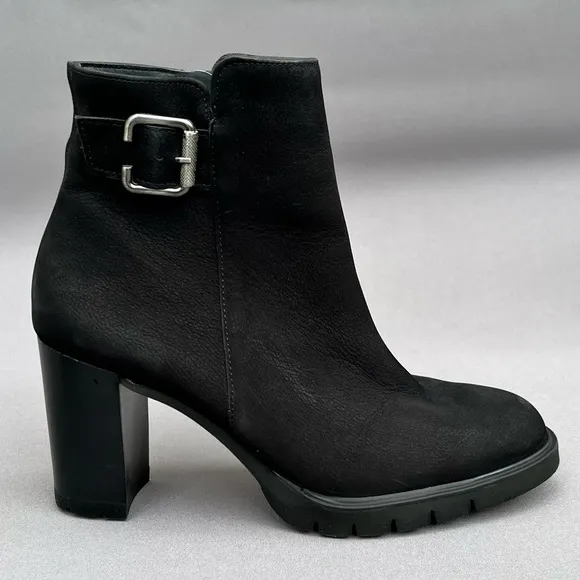 PAUL GREEN Selma Lug Sole Bootie Buckle Black Nubuck 6 US Size NEW