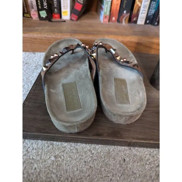 Pedro Garcia Women's 38.5 US 8.5 Brown Studded Leather Slip on Thong Sandals