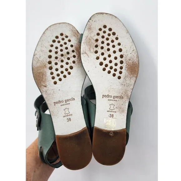 Pedro Garcia Women's Eloisa Green Leather Flats Sandals Size‎ 38 US 8