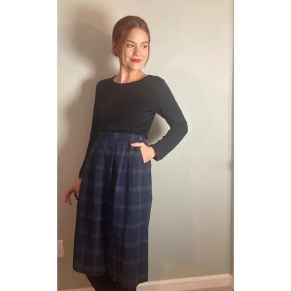 Pendleton Wool Skirt Baird Tartan Green Blue Plaid 2025 Runways Sz 12 Petite