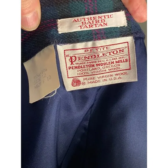Pendleton Wool Skirt Baird Tartan Green Blue Plaid 2025 Runways Sz 12 Petite