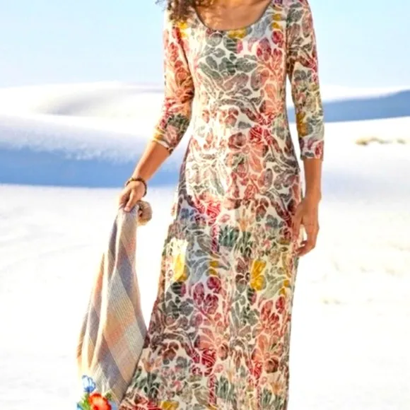 Peruvian Connection Talia Maxi Dress L gorgeous &amp; soft 95% viscose 5% elastin.