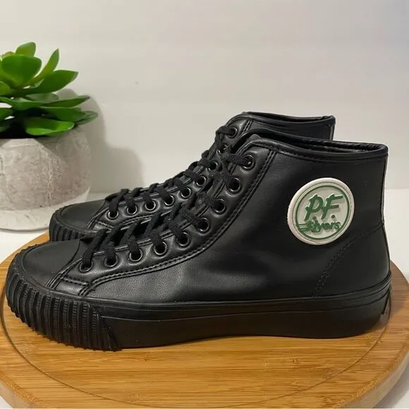 P.F. Flyers Black High-Top Sneakers Leather Skater Shoe Men's Size 7.5