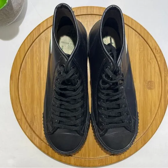 P.F. Flyers Black High-Top Sneakers Leather Skater Shoe Men's Size 7.5