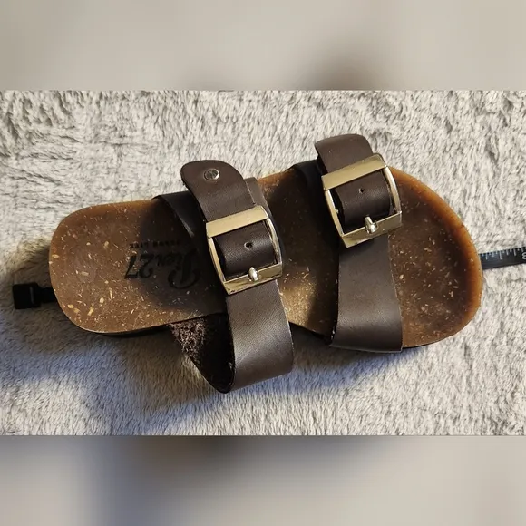 Pier 27 Beach Life Kids Brown Leather Double Buckle Footbed Slip-On Sandals