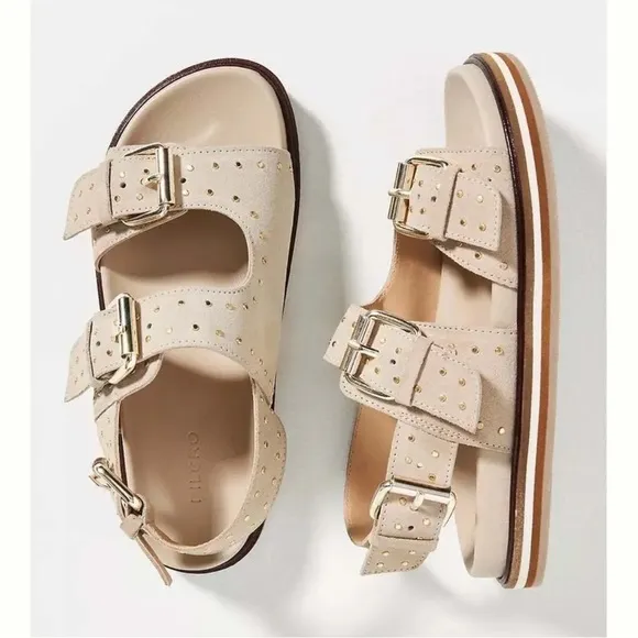 Pilcro Anthropologie Studded Slingback Taupe Leather Sandals Size 39 (US 8-8.5)