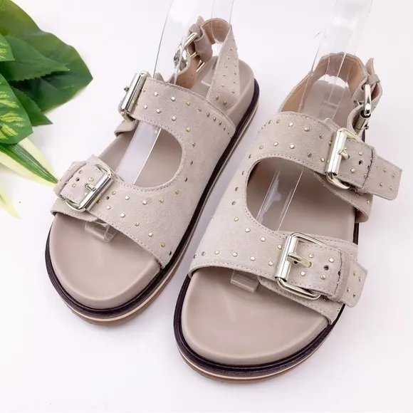 Pilcro Anthropologie Studded Slingback Taupe Leather Sandals Size 39 (US 8-8.5)