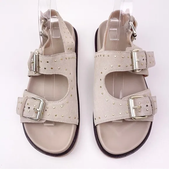 Pilcro Anthropologie Studded Slingback Taupe Leather Sandals Size 39 (US 8-8.5)