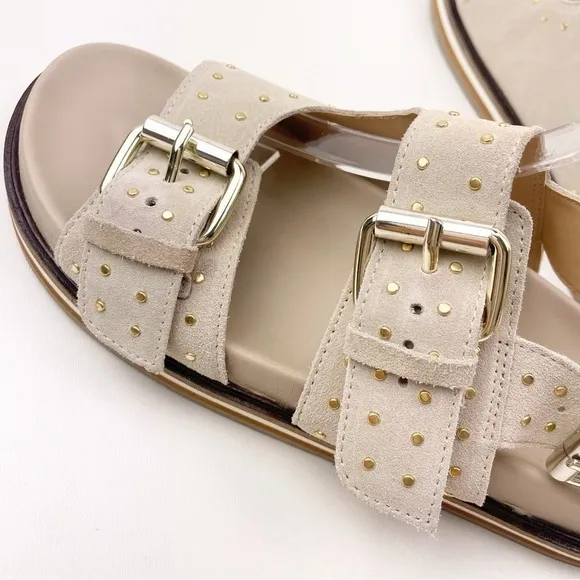 Pilcro Anthropologie Studded Slingback Taupe Leather Sandals Size 39 (US 8-8.5)