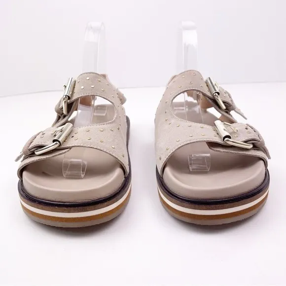 Pilcro Anthropologie Studded Slingback Taupe Leather Sandals Size 39 (US 8-8.5)