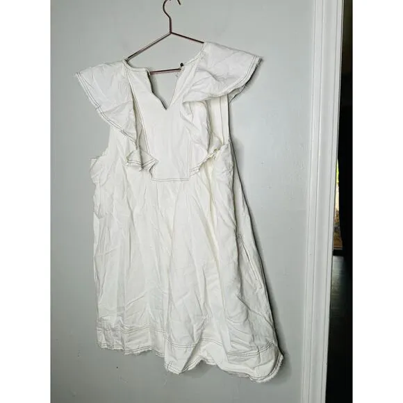 PILCRO White Ruffle V-Neck Shift Mini Dress NWT Size Extra Large