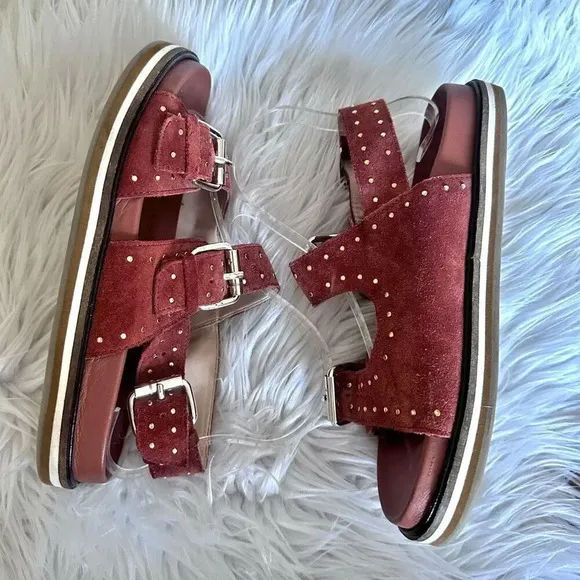 PILCRO x ANTHROPOLOGIE | Studded Slingback Sandals Burnt Orange Suede Strap | 39
