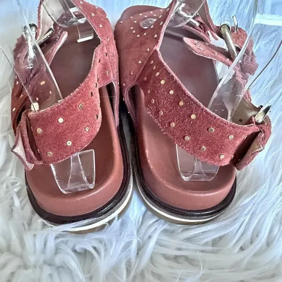 PILCRO x ANTHROPOLOGIE | Studded Slingback Sandals Burnt Orange Suede Strap | 39