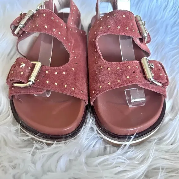PILCRO x ANTHROPOLOGIE | Studded Slingback Sandals Burnt Orange Suede Strap | 39