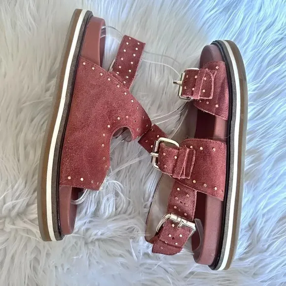 PILCRO x ANTHROPOLOGIE | Studded Slingback Sandals Burnt Orange Suede Strap | 39