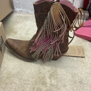 Playful Brown and Pink Ankle Boots with Fringe