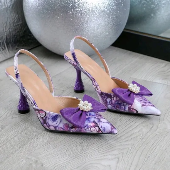 Pointed Toe Heeled Shoes With Colorful Bow Decor Closed Toe Sandals Women Single