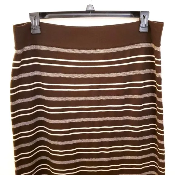 Polo by Ralph Lauren Brown/Cream Striped Wool Blend Midi Skirt w/Slit  XXL NWT