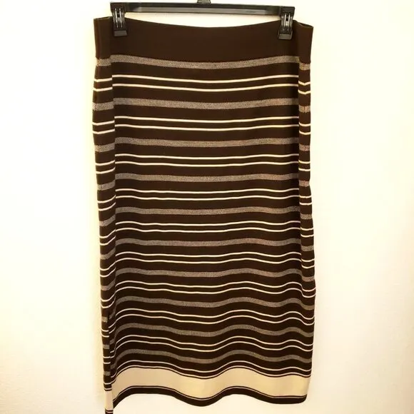 Polo by Ralph Lauren Brown/Cream Striped Wool Blend Midi Skirt w/Slit  XXL NWT