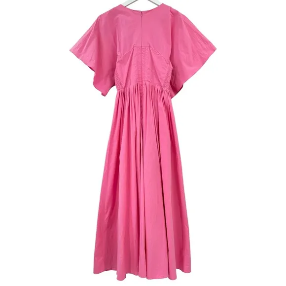 Pomander Place Viviana Bright Pink V-Neck Draped Sleeve Lined Maxi Dress sz S