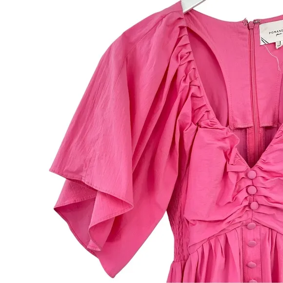 Pomander Place Viviana Bright Pink V-Neck Draped Sleeve Lined Maxi Dress sz S