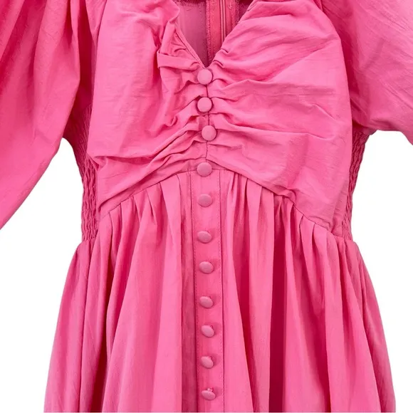 Pomander Place Viviana Bright Pink V-Neck Draped Sleeve Lined Maxi Dress sz S