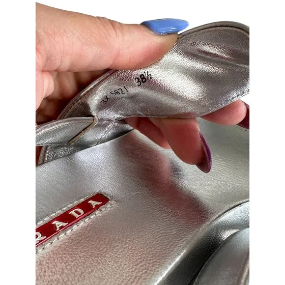 PRADA Silver Leather Double Strap Sandals Size 38.5