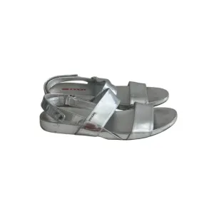 PRADA Silver Leather Double Strap Sandals Size 38.5