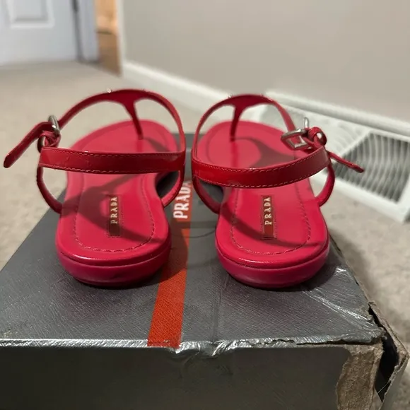 Prada Women's logo triangle sandal fuschia 38.5
