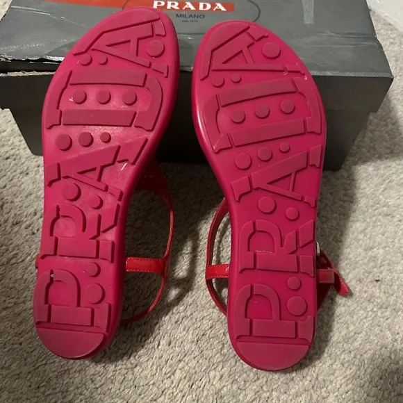 Prada Women's logo triangle sandal fuschia 38.5