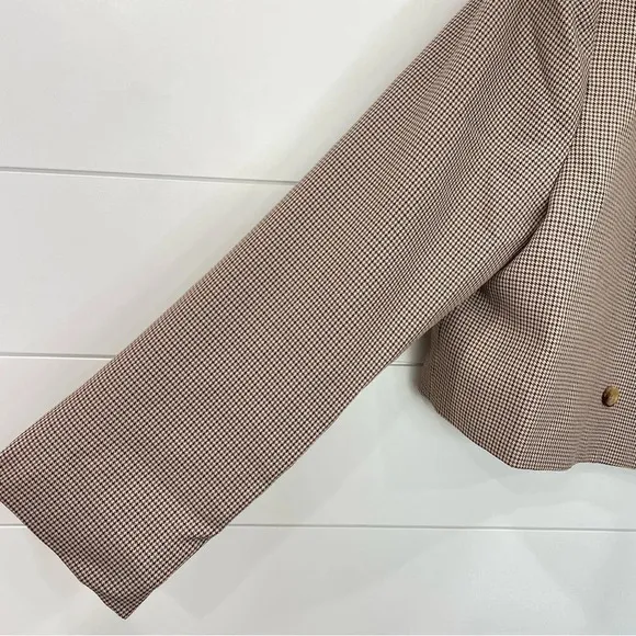 PrettyLittleThing Plus Brown Dogtooth Double Breasted Cropped Blazer NWT 18