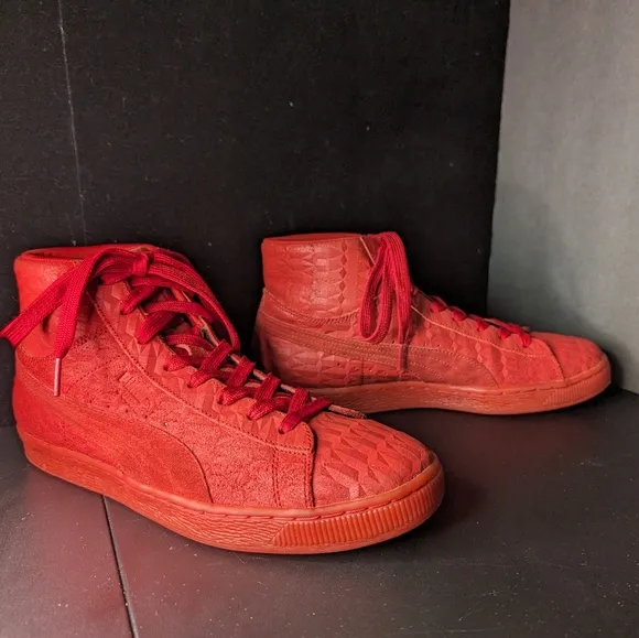 Puma 10 Mid Me Iced cherry red leather embossed hi top basketball sneakers