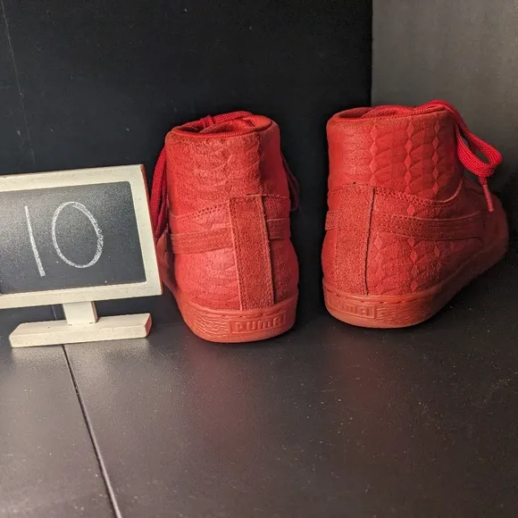 Puma 10 Mid Me Iced cherry red leather embossed hi top basketball sneakers