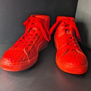 Puma 10 Mid Me Iced cherry red leather embossed hi top basketball sneakers