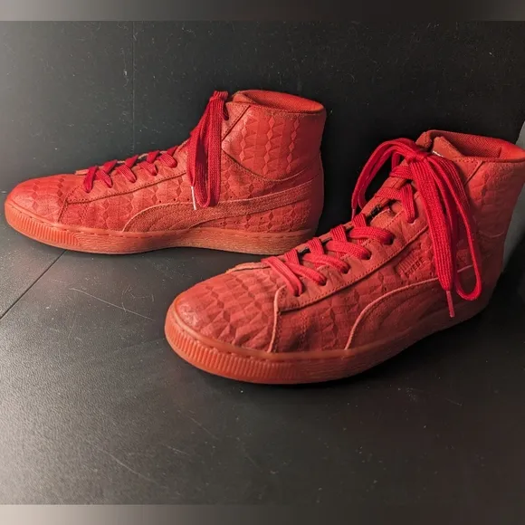 Puma 10 Mid Me Iced cherry red leather embossed hi top basketball sneakers
