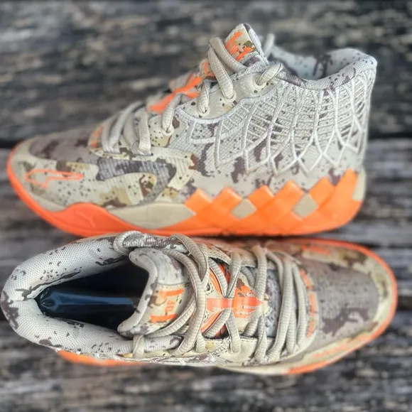 PUMA LAMELO BALL MB.01 Digital Camo Khaki/Orange Basketball Shoes Sneakers Sz 6