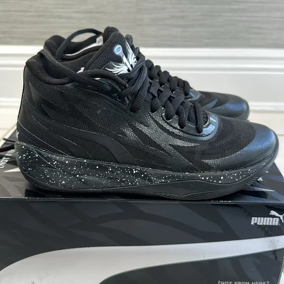 Puma- Lamelo Ball MB.02 “Oreo” black white grade school basketball sneakers