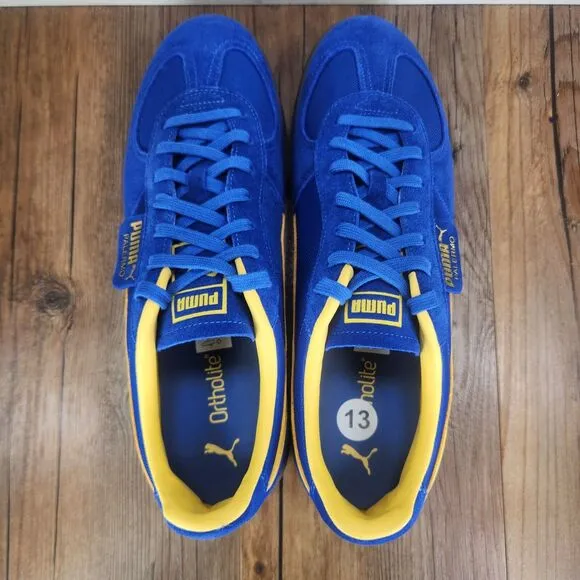 Puma Palermo Update Vintage Mens Size 13 Blue Yellow Suede Skater Sneakers Shoes