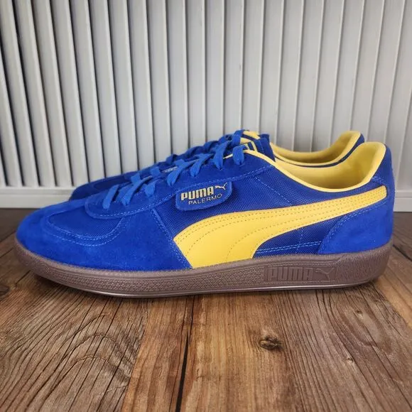 Puma Palermo Update Vintage Mens Size 13 Blue Yellow Suede Skater Sneakers Shoes