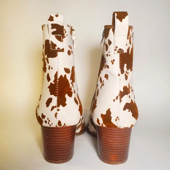 QUPID Cowgirl Coastal Core Cow Print Brown Western Pointed Toe Bootie Women's 7